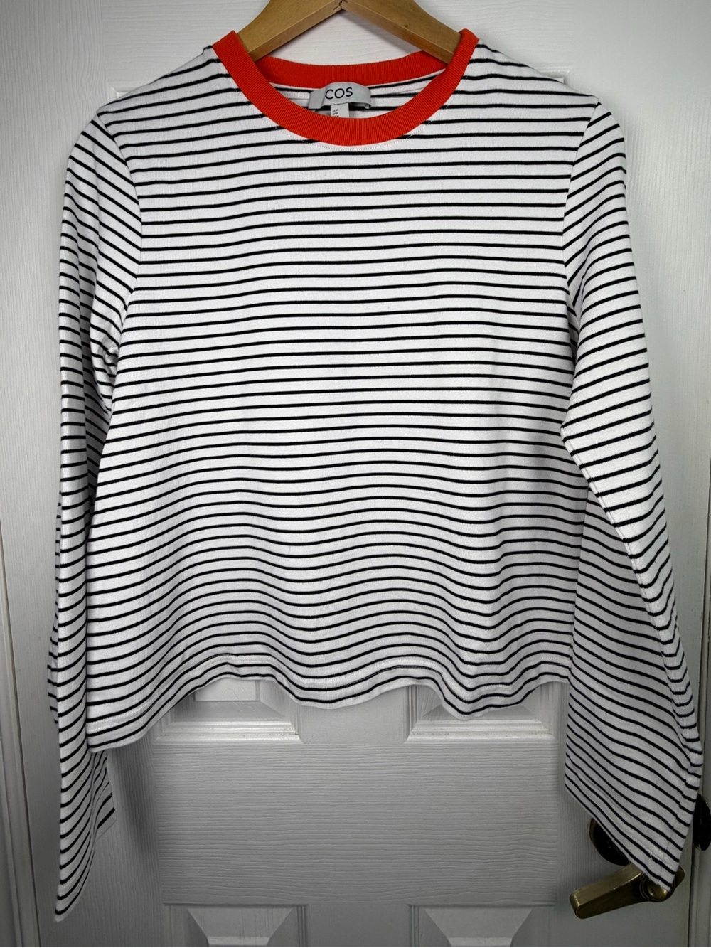 COS Black White Striped Long Sleeve Top Women's Medium 100% Cotton Minimalist